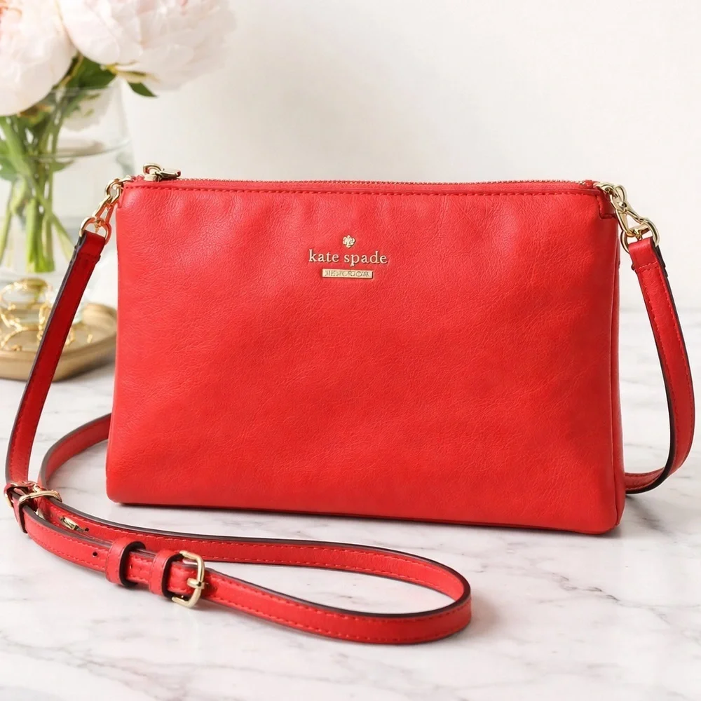 Kate Spade New York Red Leather Crossbody Bag Adjustable Strap
